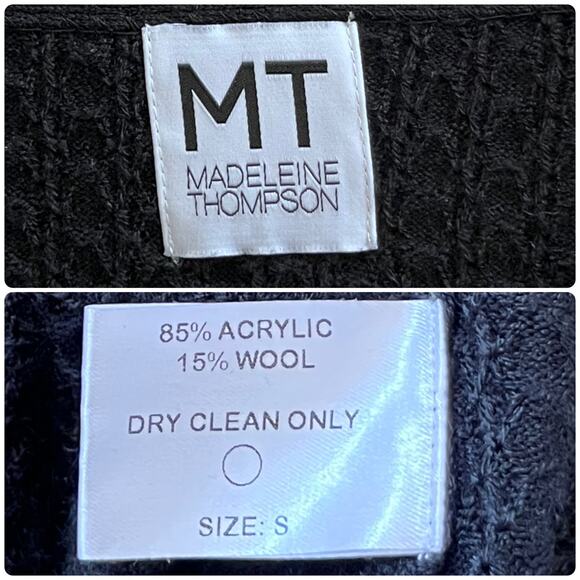 Madeleine Thompson Black Wool Blend Ruched Shoulder Long Sleeve Cardigan Small - Picture 10 of 11